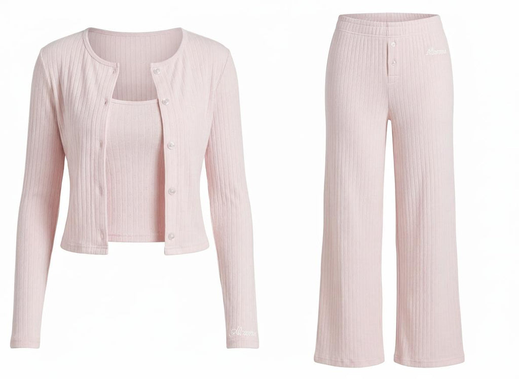 The Cotton Pointelle 3 Piece Set in Rose