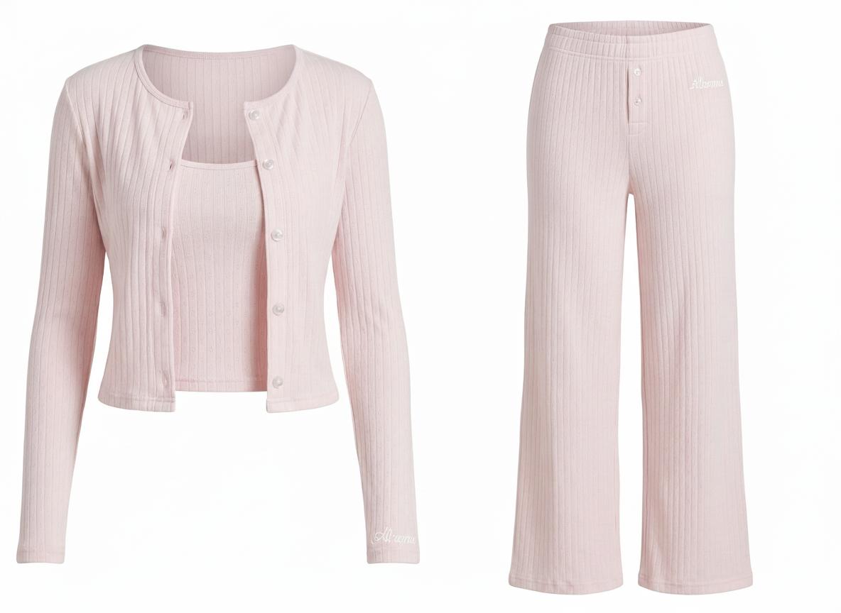 The Cotton Pointelle 3 Piece Set in Rose