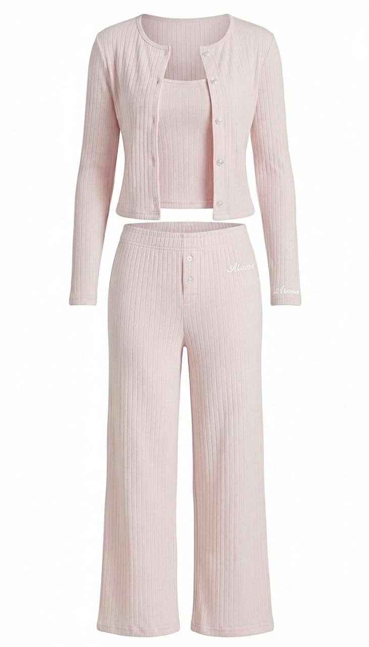 Weekend Ease — The Cotton Pointelle 3 Piece Set in Rose