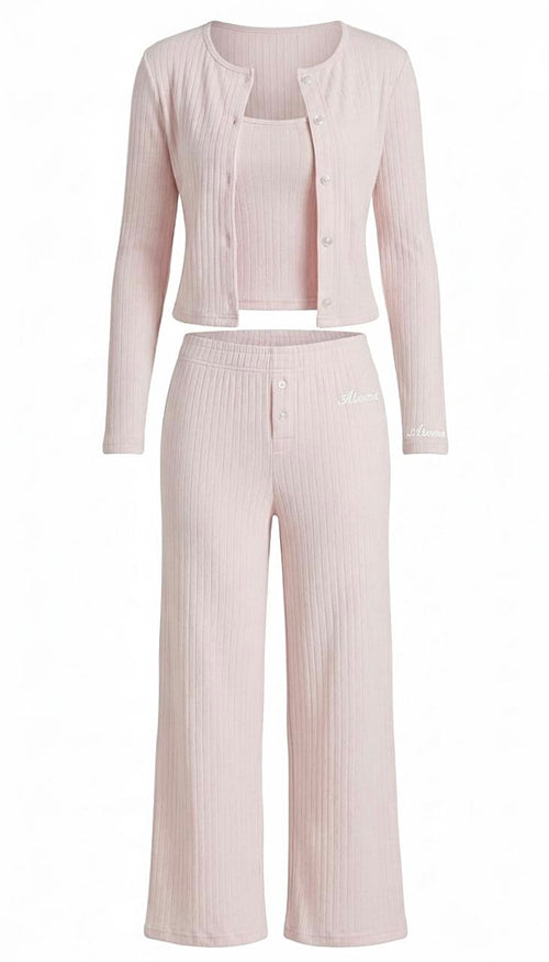 The Cotton Pointelle 3 Piece Set in Rose